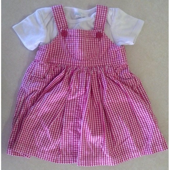 Girl's Size 3-6 M Months Two Piece Set Pink Checkered TCP Dress & Old Navy Top - Picture 1 of 4